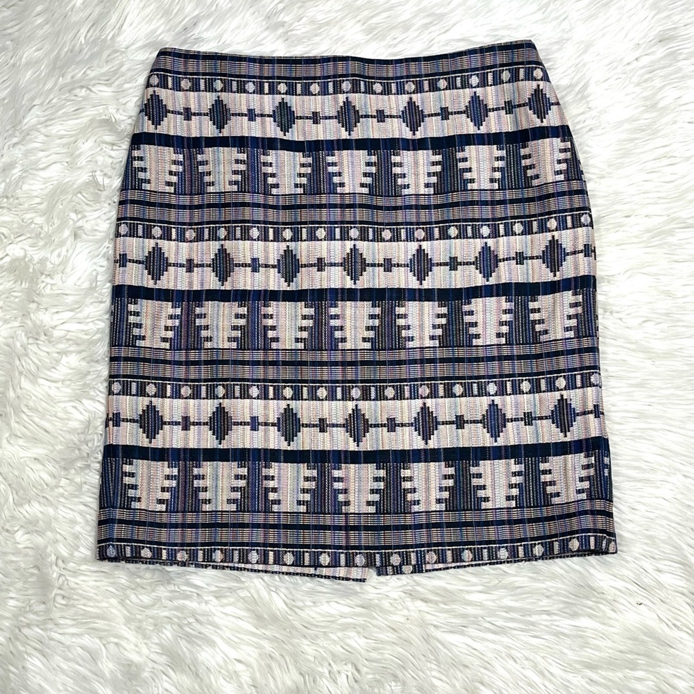 Ann Taylor Women's Pencil Skirt Blue Aztec Geometric Print Lined